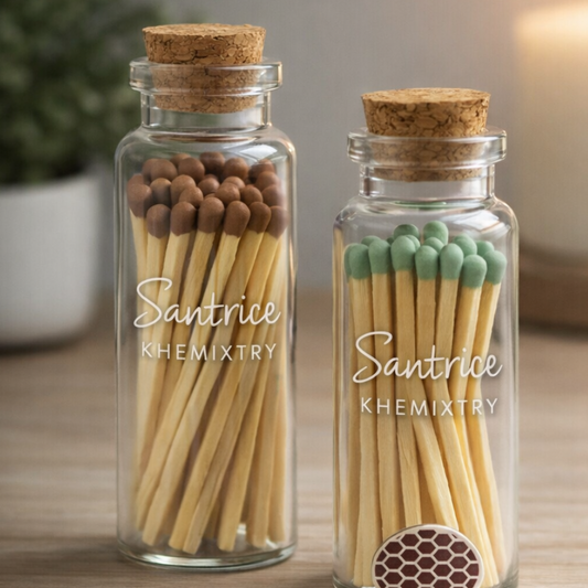 Luxury glass matches bottles with cork lids by " Santrice Khemixtry" candle accessories 