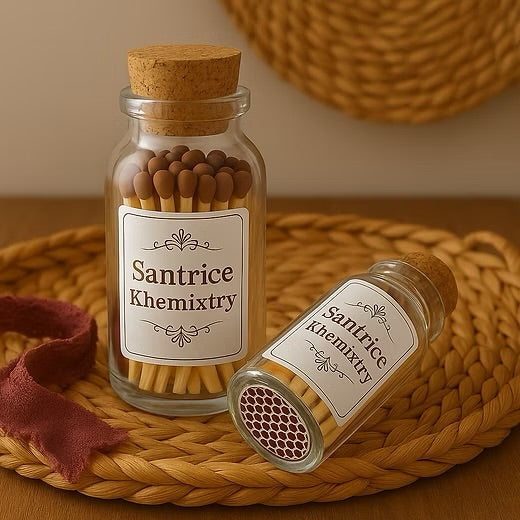 Luxury glass match bottles with cork lids by "Santrice Khemixtry" candle accessories